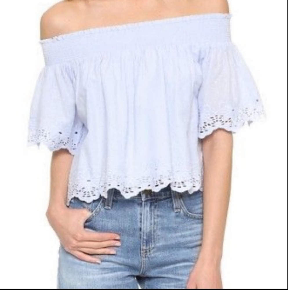 Tularosa Blue Off The Shoulder Cropped Top